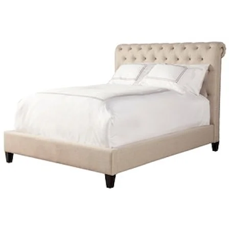 Queen Upholstered Bed with Button Tufting and Nailhead Trim